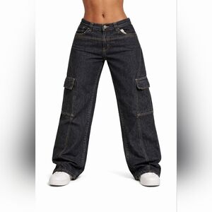 Y2K Style Garage Dark Blue Denim Low Rise Baggy